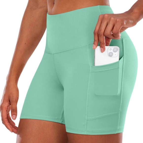 Yogalicious Pants - Yogalicious LUX seafoam blue green high rise side pocket bike shorts size XS